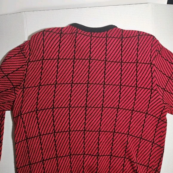 Womens L Made In USA 100% Acrylic Sweater Button Front Cardigan Vintage Red Blk - Picture 6 of 8